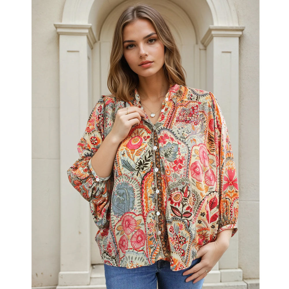 Suki, Orange & Pink Floral Blouse