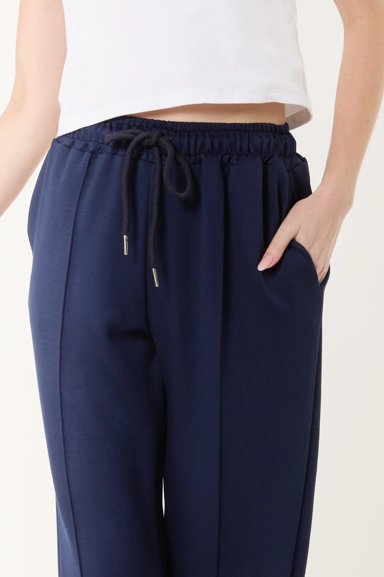 Navy Crease Front Sweat Trousers