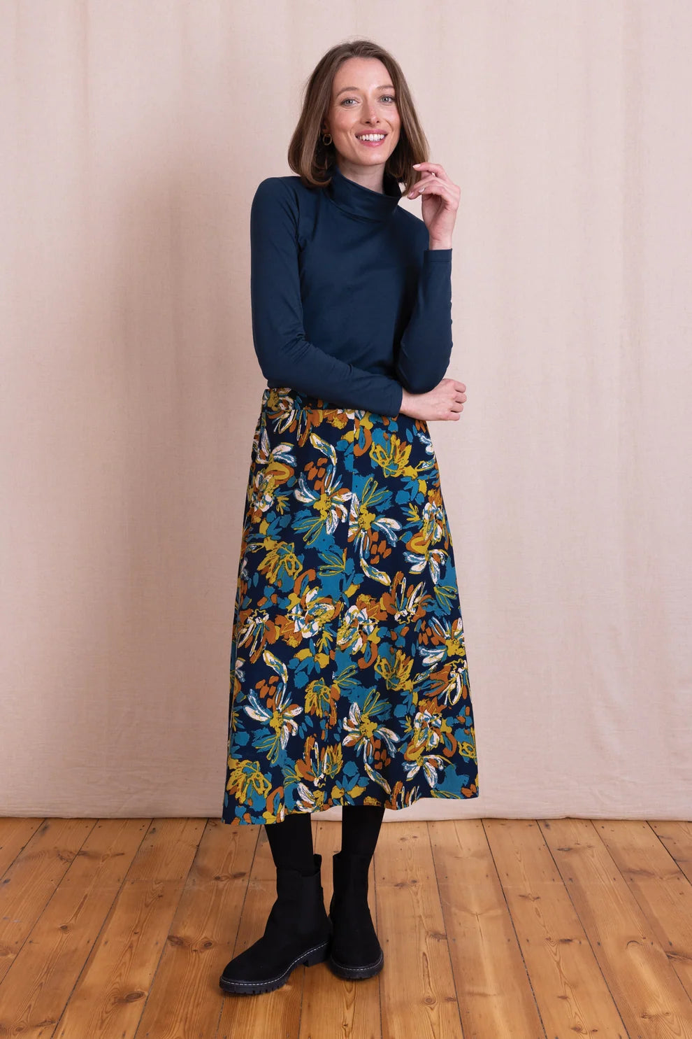 Printed A Line Midi Skirt
