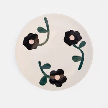 Charcoal, Green & Pink Flowers Plate
