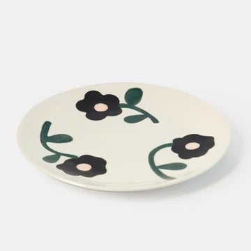 Charcoal, Green & Pink Flowers Plate