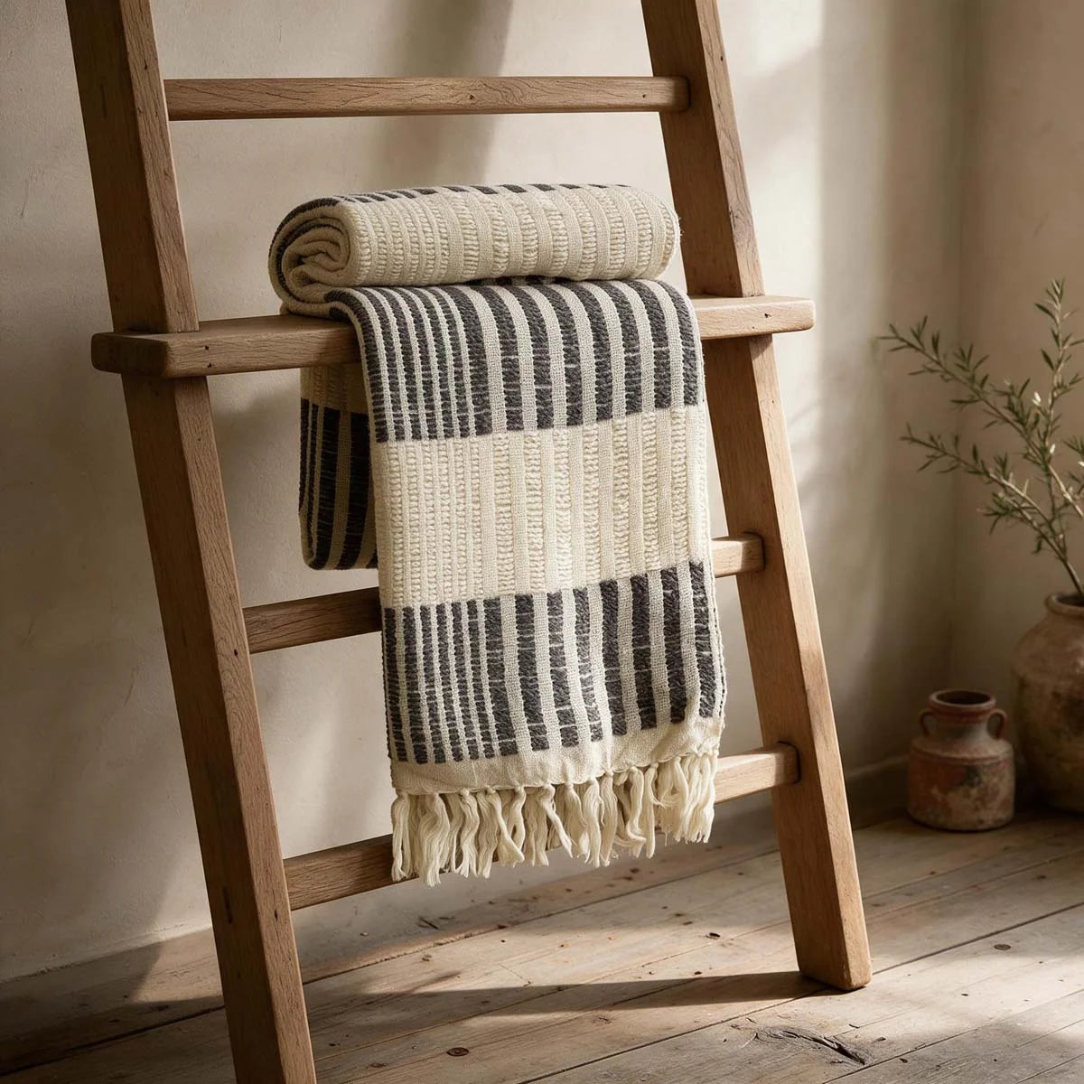 Grey Stripe, 100% Wool Throw