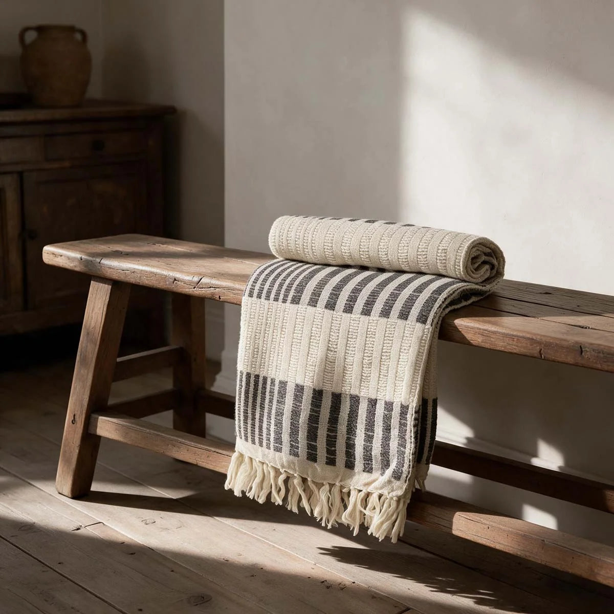Grey Stripe, 100% Wool Throw