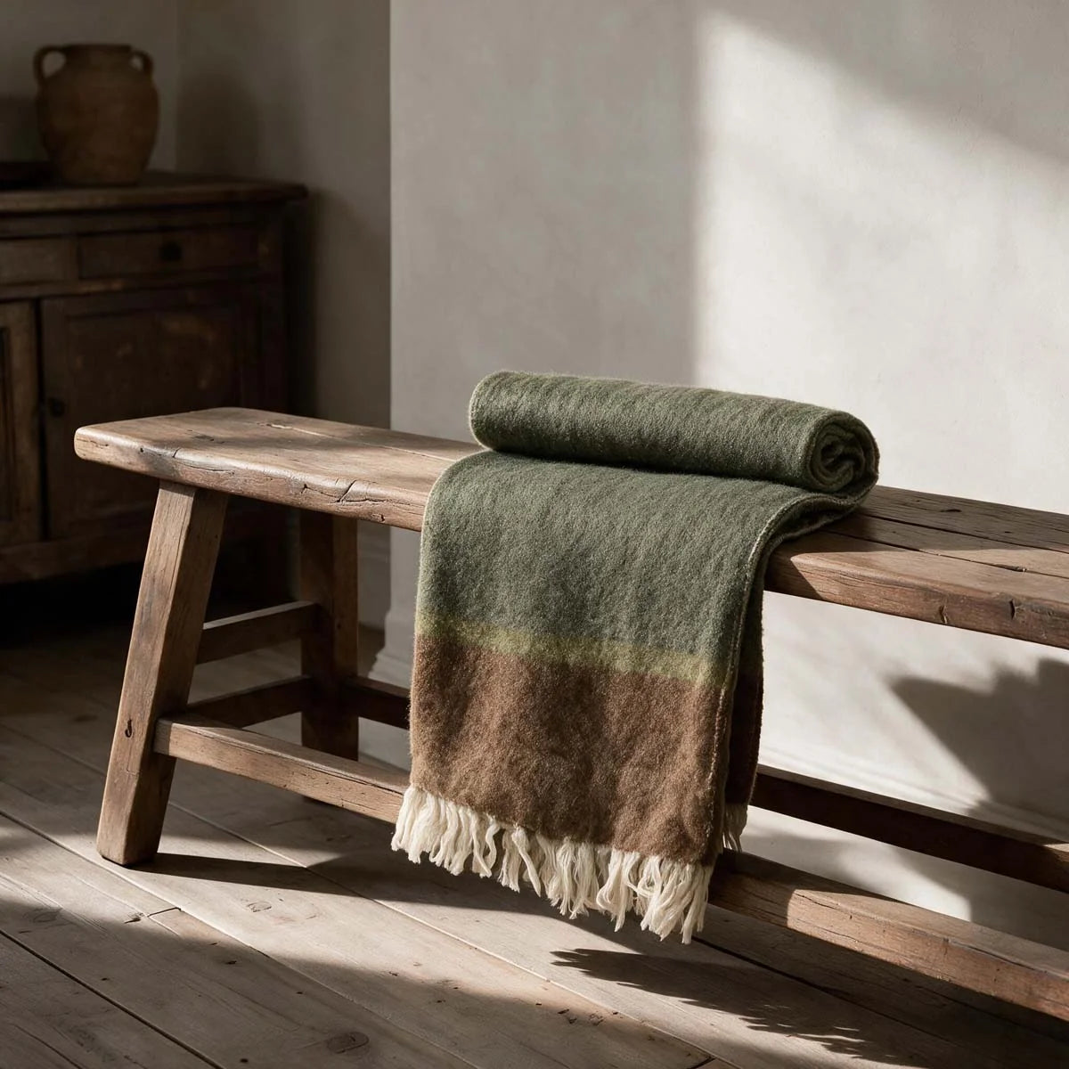 Olive/Ochre, 100% Wool Throw