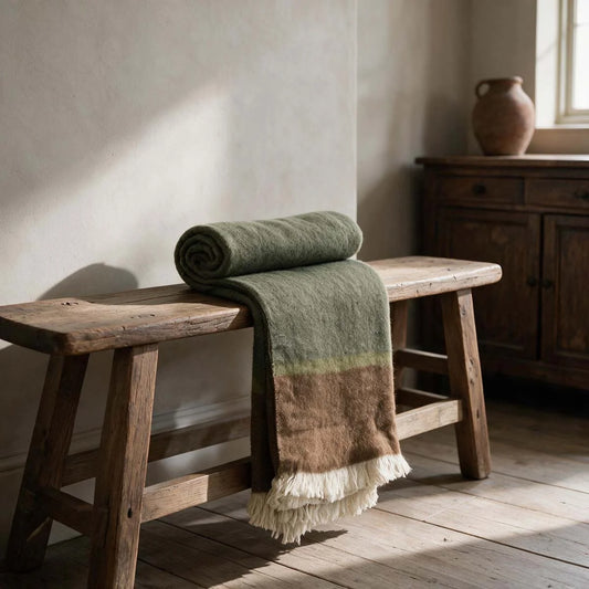 Olive/Ochre, 100% Wool Throw