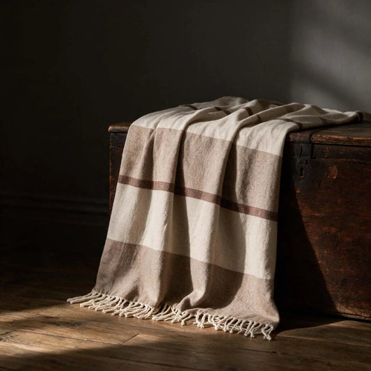 Rust/Natural Stripe, 100% Wool Throw