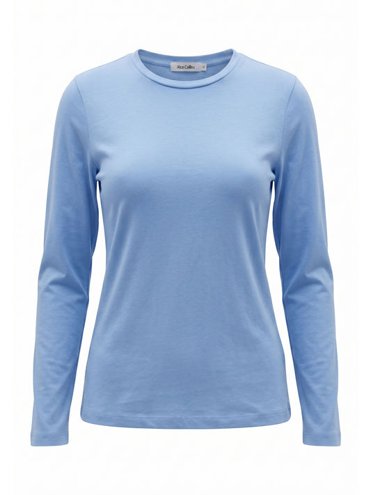 April Plain Crew Top, Blue Smoke