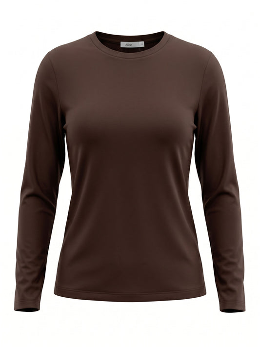 April Plain Crew Top, Chocolate