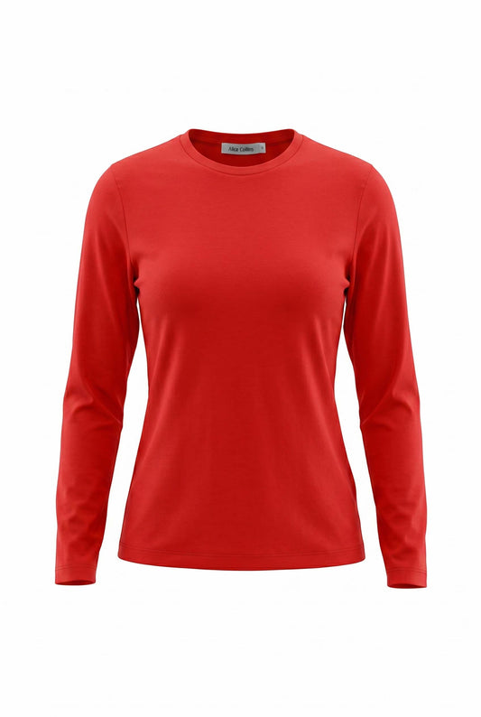 April Plain Crew Top, Ruby
