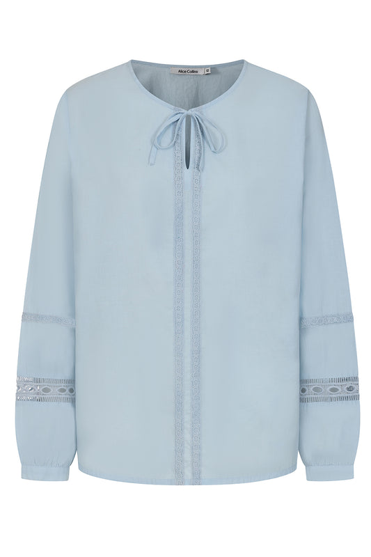Rachel Lace Trim Blouse - Sky