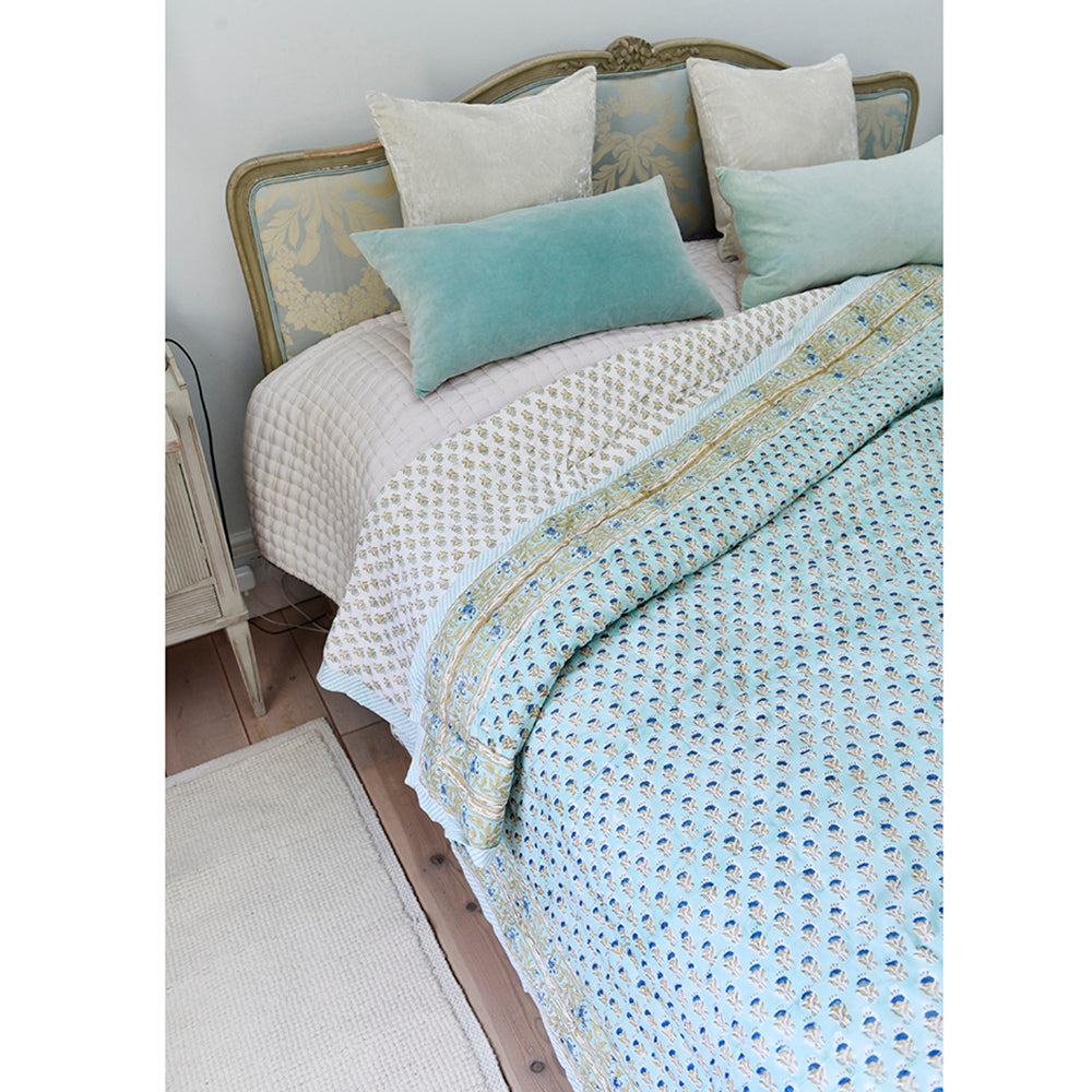 Turquoise, Mustard & Navy Print Quilt