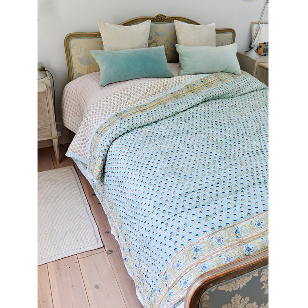 Turquoise, Mustard & Navy Print Quilt