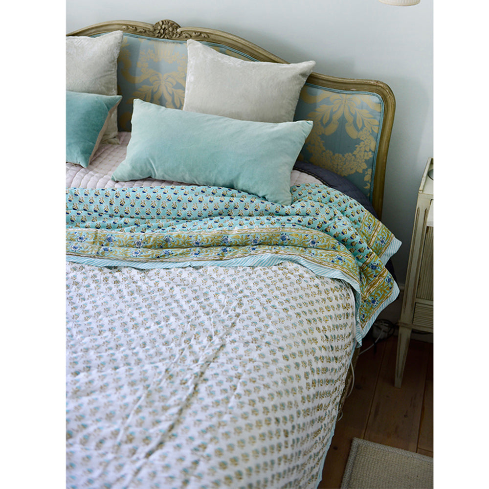 Turquoise, Mustard & Navy Print Quilt