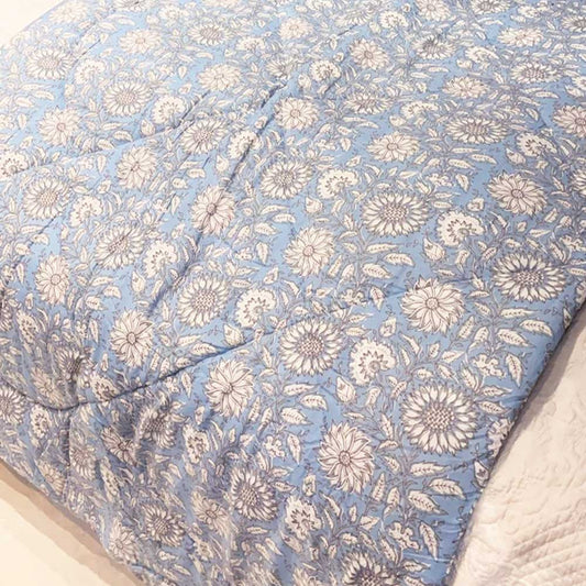 Cornflower Blue Foral Print Quilt