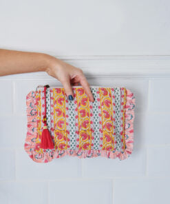 Green, Lemon & Pink Block Print Make Up Bag