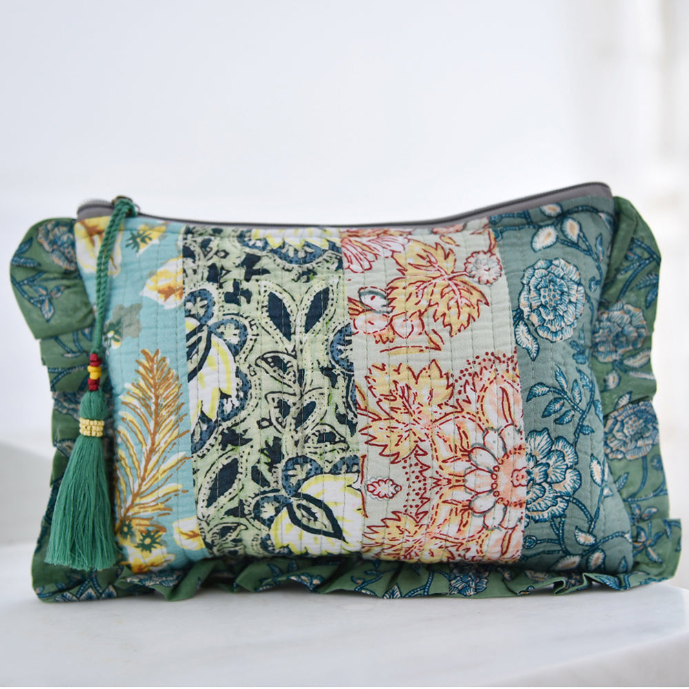 Green Mixed Block Print Make Up Bag