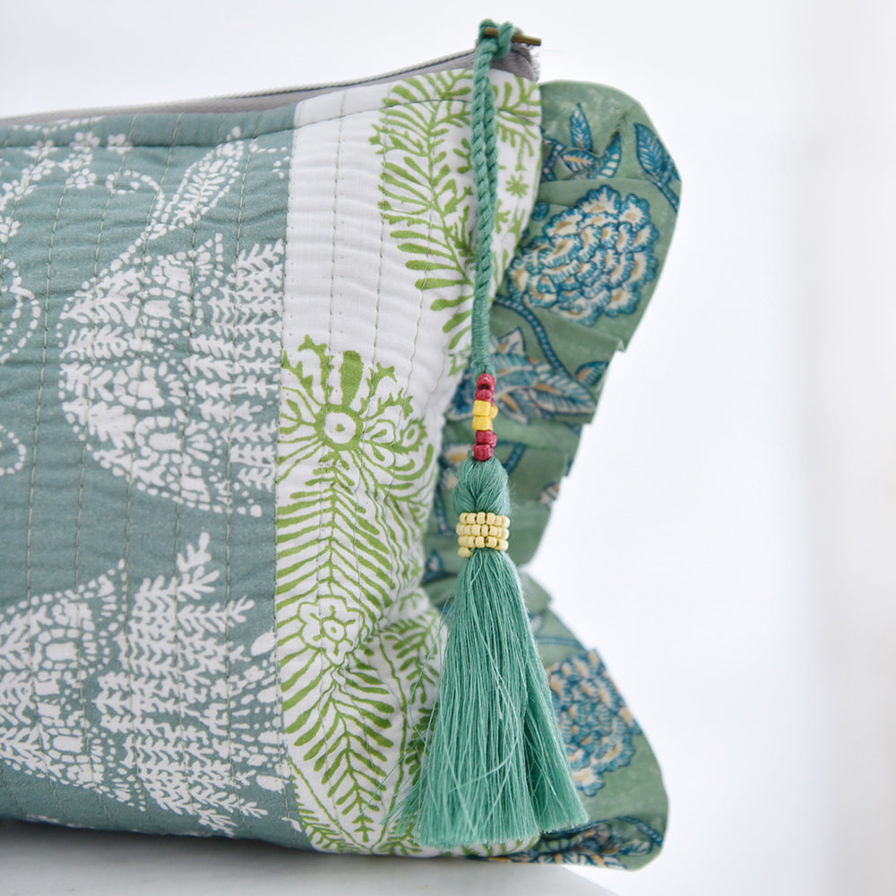 Green Mixed Block Print Make Up Bag
