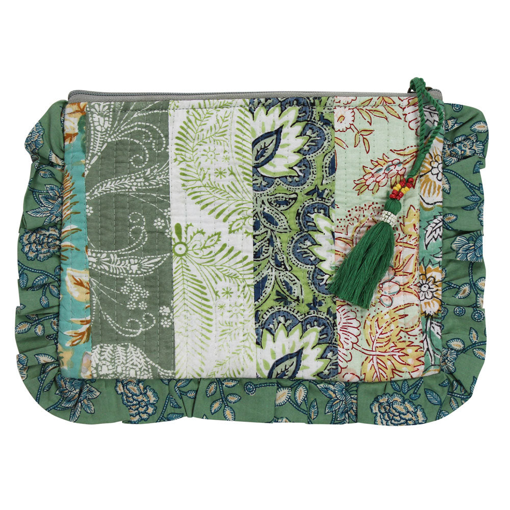 Green Mixed Block Print Make Up Bag
