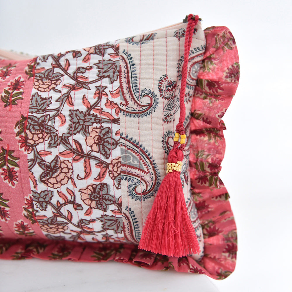 Red & Pink Mixed Block Print Make Up Bag