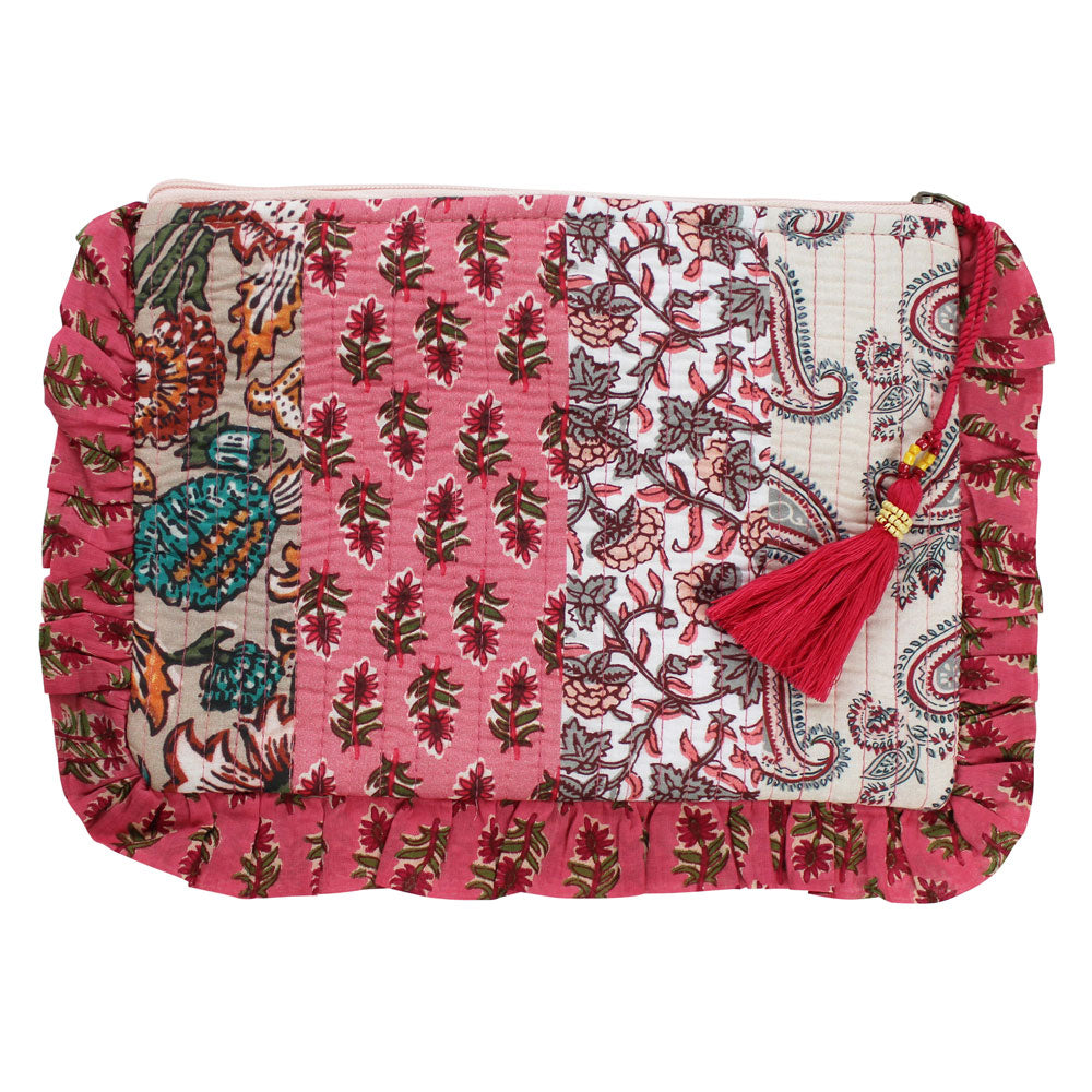Red & Pink Mixed Block Print Make Up Bag