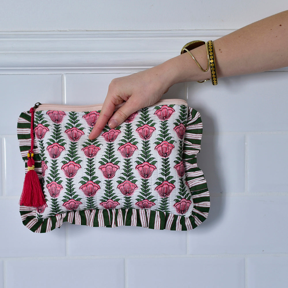 Pink & Green Tulip Makeup Bag