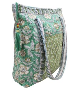 Mint & Mustard Floral Quilted Tote Bag