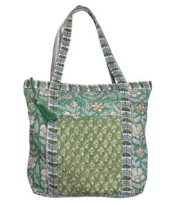 Mint & Mustard Floral Quilted Tote Bag
