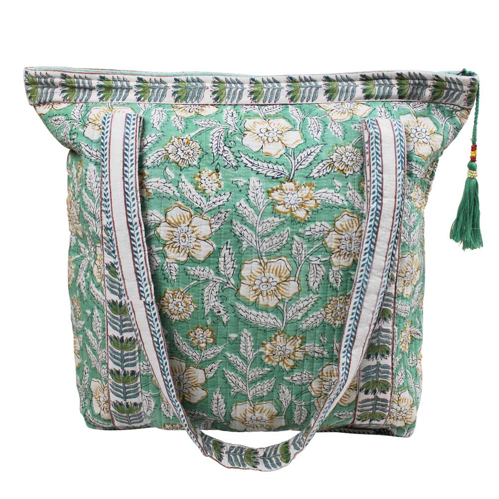 Mint & Mustard Floral Quilted Tote Bag