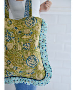 Sage Green & Blue Floral Quilted Tote Bag