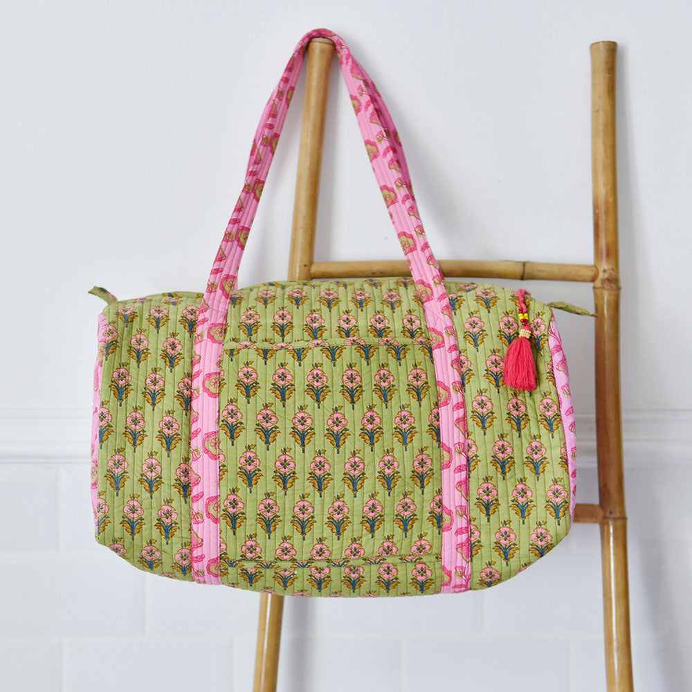 Green & Pink Quilted Duffle Bag