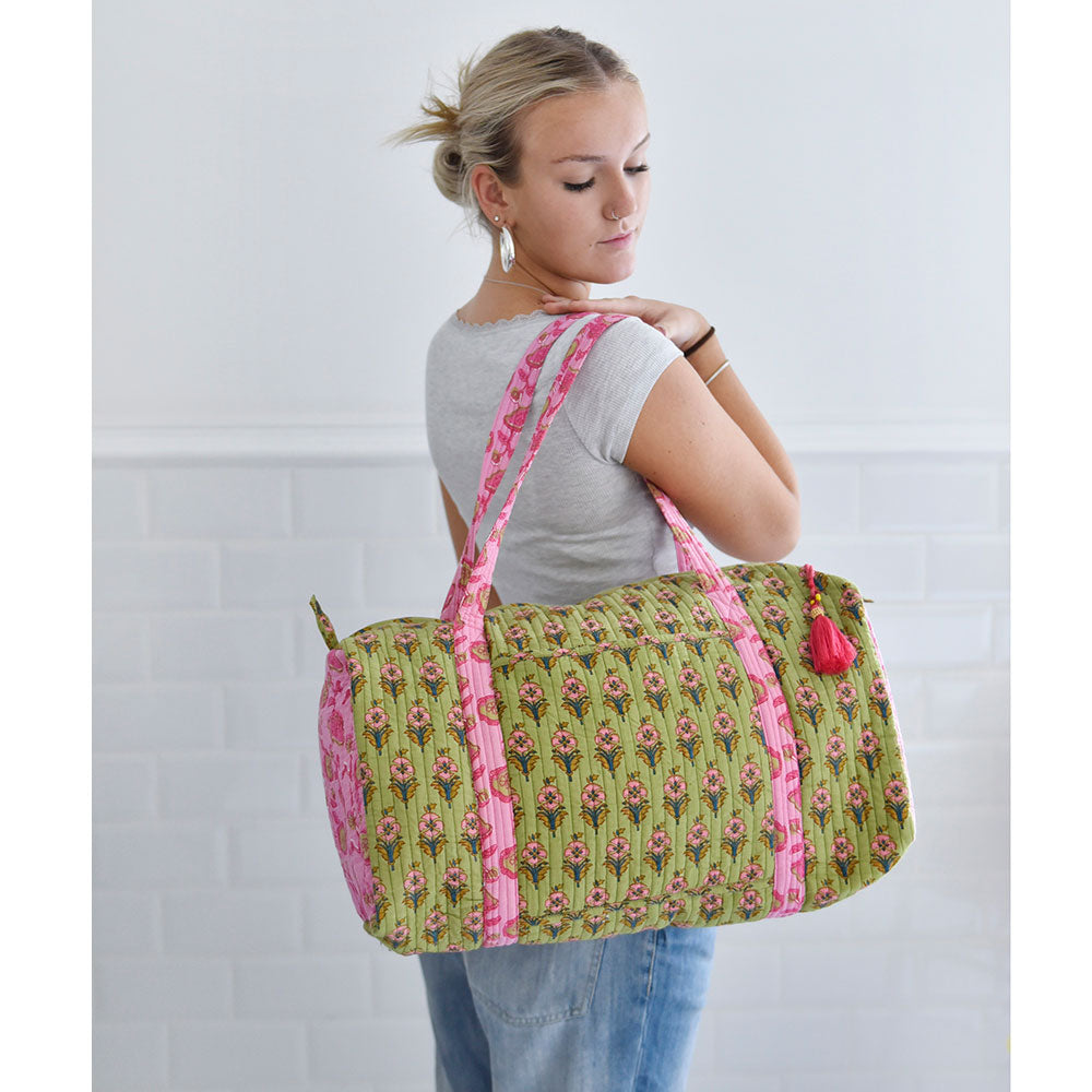 Green & Pink Quilted Duffle Bag