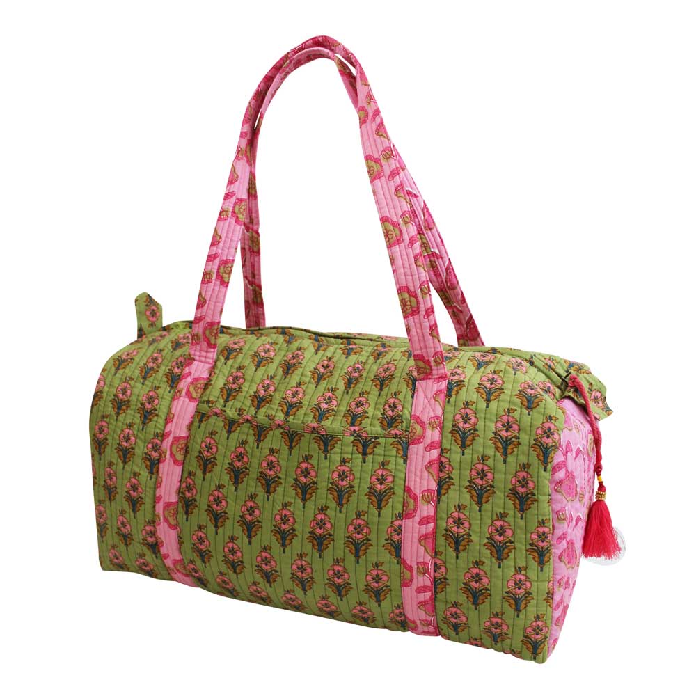 Green & Pink Quilted Duffle Bag