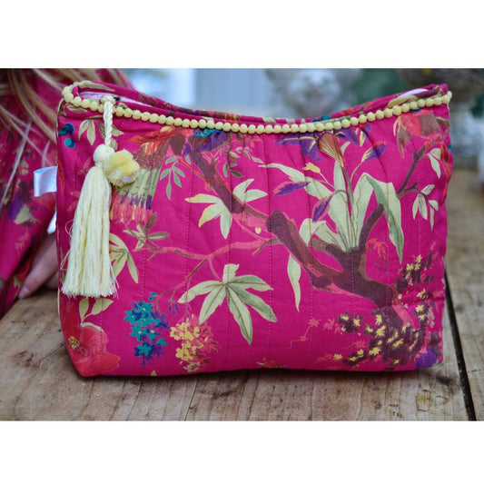 Hot Pink Bird Print Wash Bag