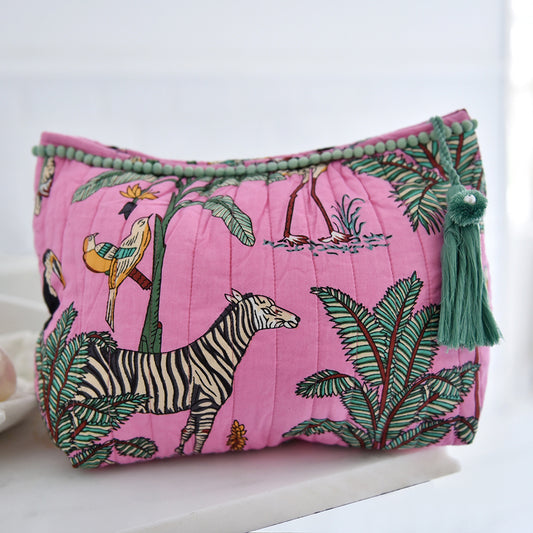 Pink Safari Print Lined Wash Bag