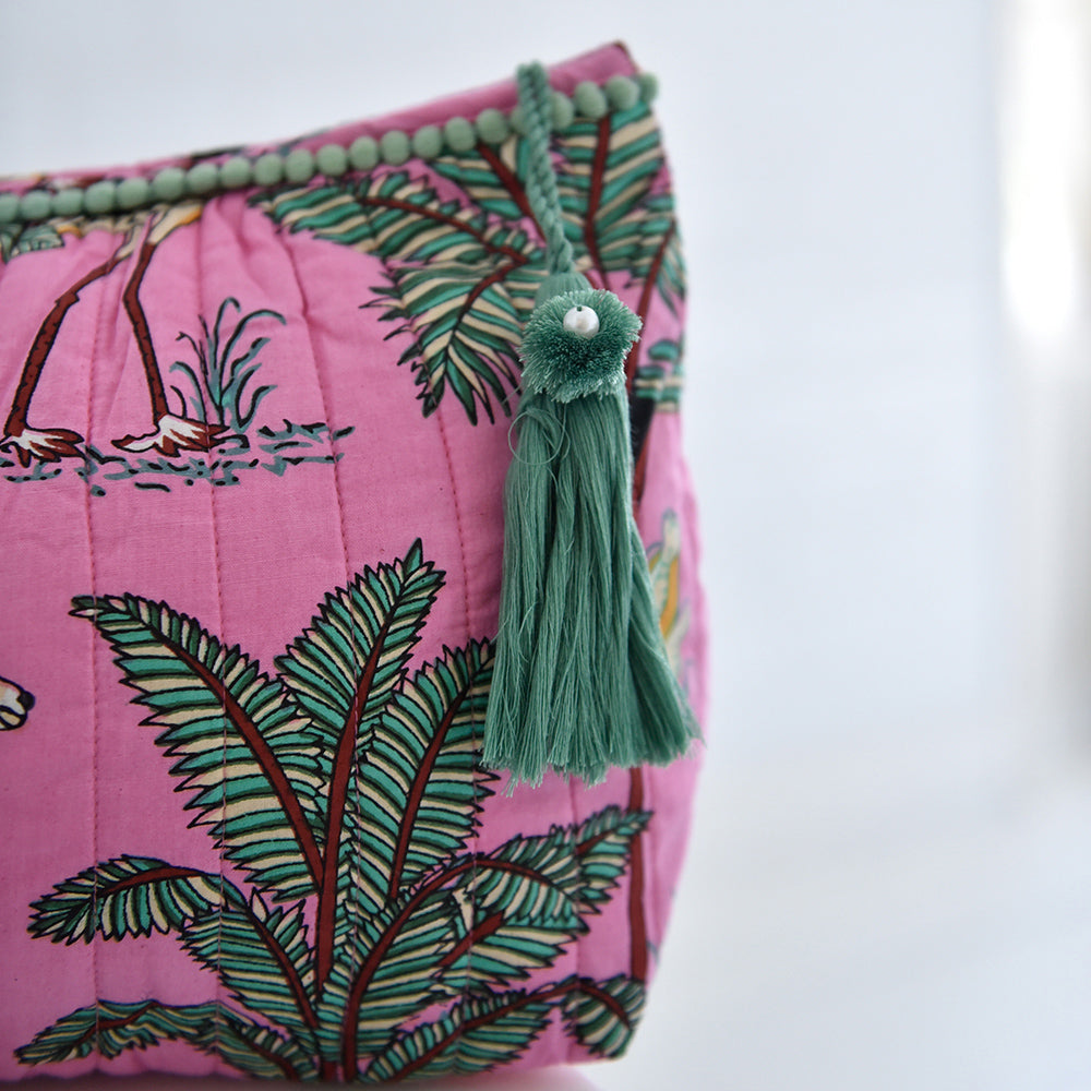Pink Safari Print Lined Wash Bag
