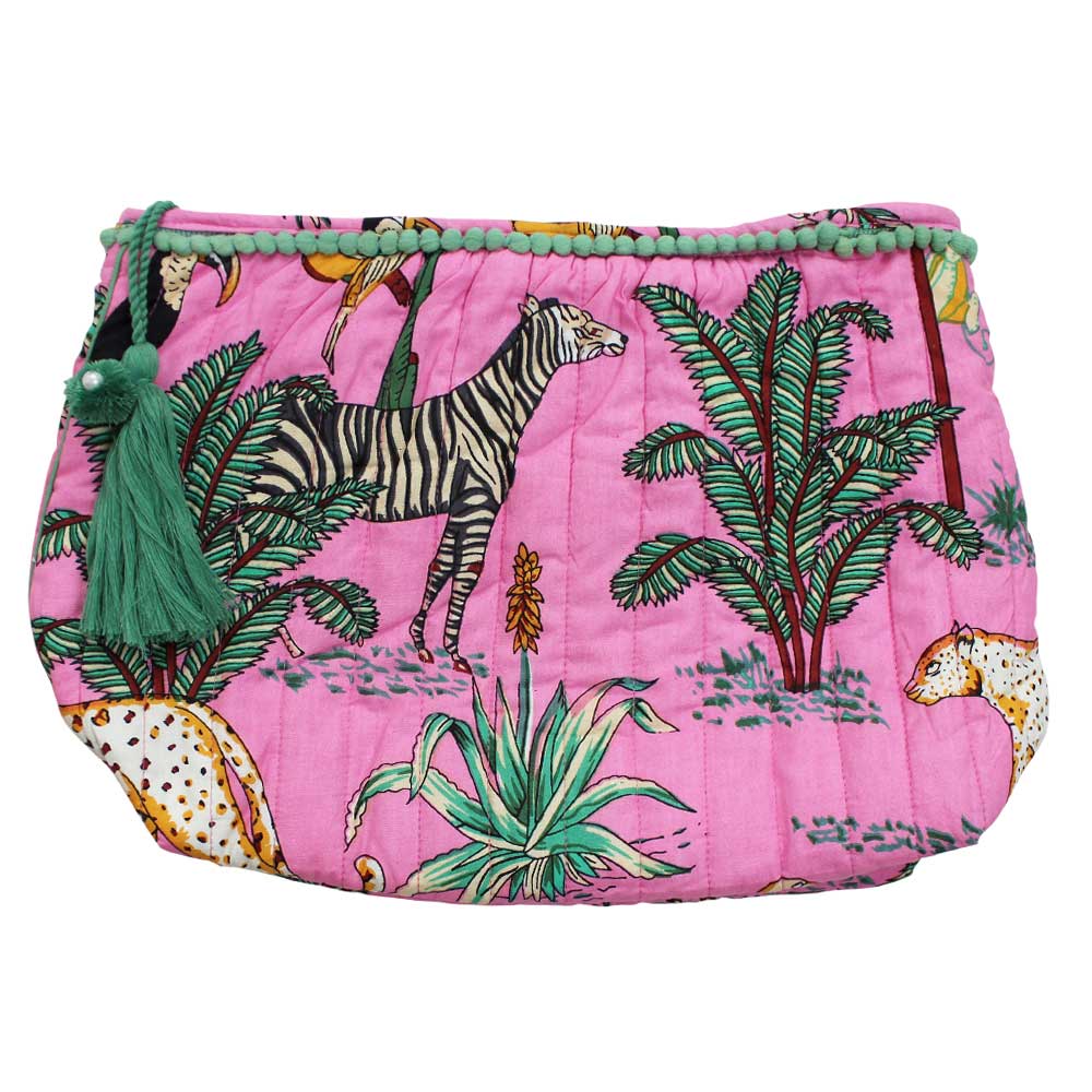 Pink Safari Print Lined Wash Bag