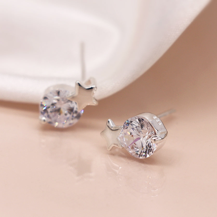1119 - Sterling Silver Star & Crystal Stud Earrings
