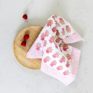 Peony Pink Hand Block Print Napkin - Set of 4