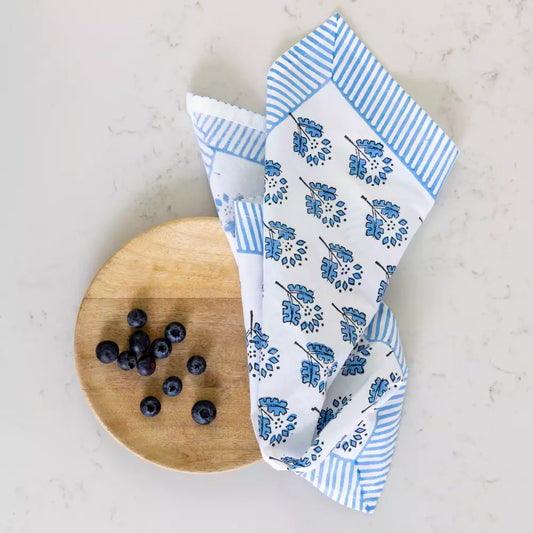 Periwinkle Blue Hand Block Print Napkin - Set of 4