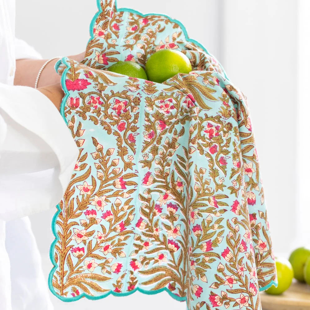 Scalloped Himalayan Jasmine Hand Block Print Napkin - Set of 4