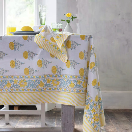266 - Lemon Cotton Block Print Tablecloth