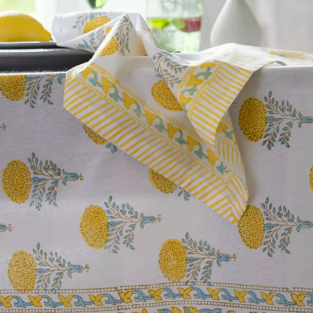 Lemon Cotton Block Print Napkin - set of 4