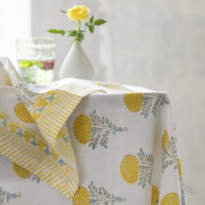 266 - Lemon Cotton Block Print Tablecloth