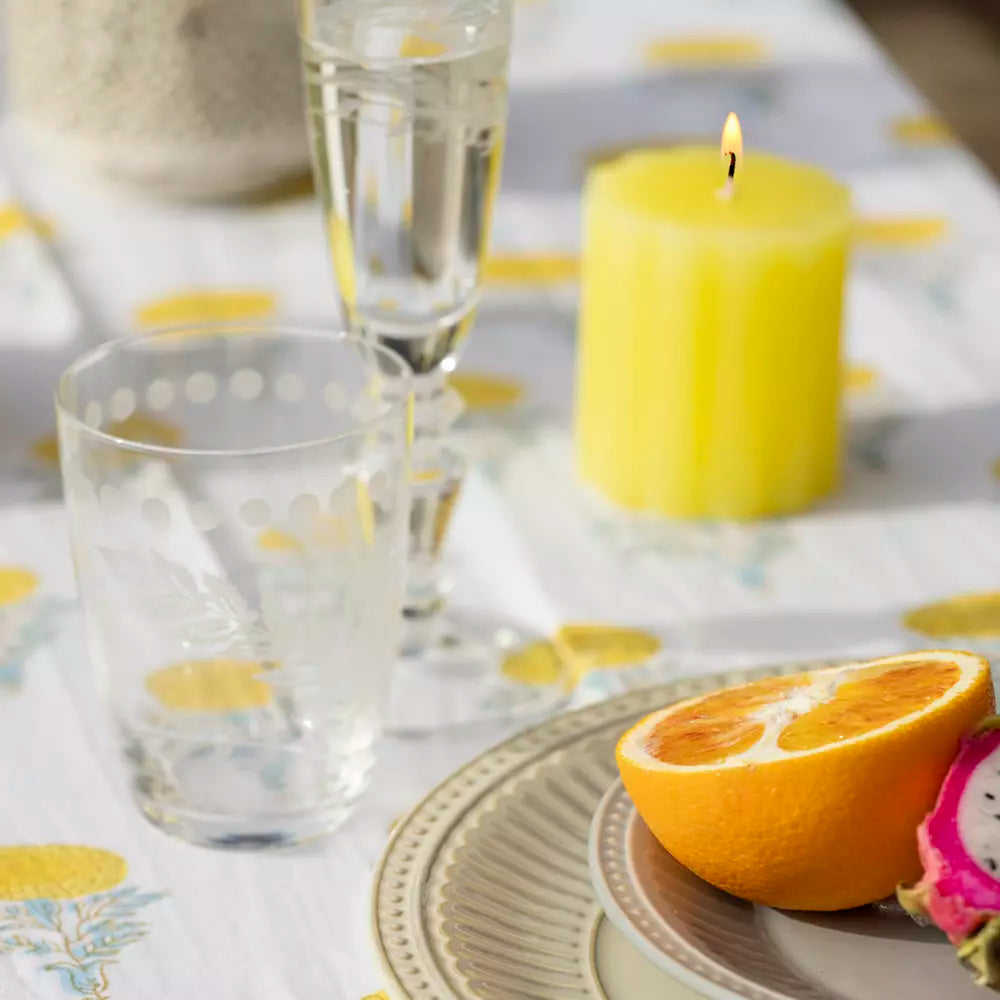 266 - Lemon Cotton Block Print Tablecloth