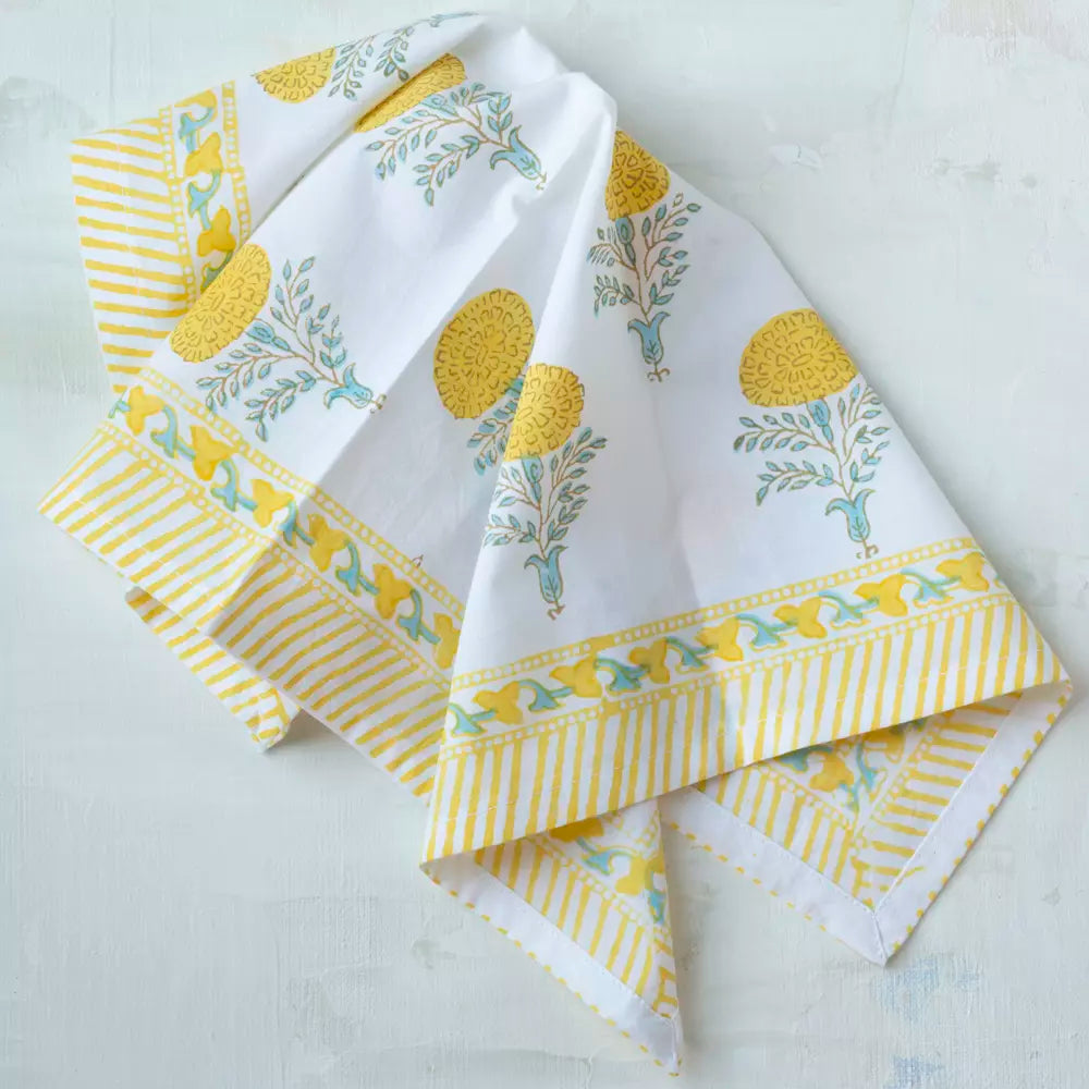 Lemon Cotton Block Print Napkin - set of 4