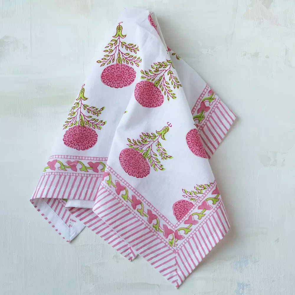 Raspberry Cotton Block Print Napkin - Set of 4