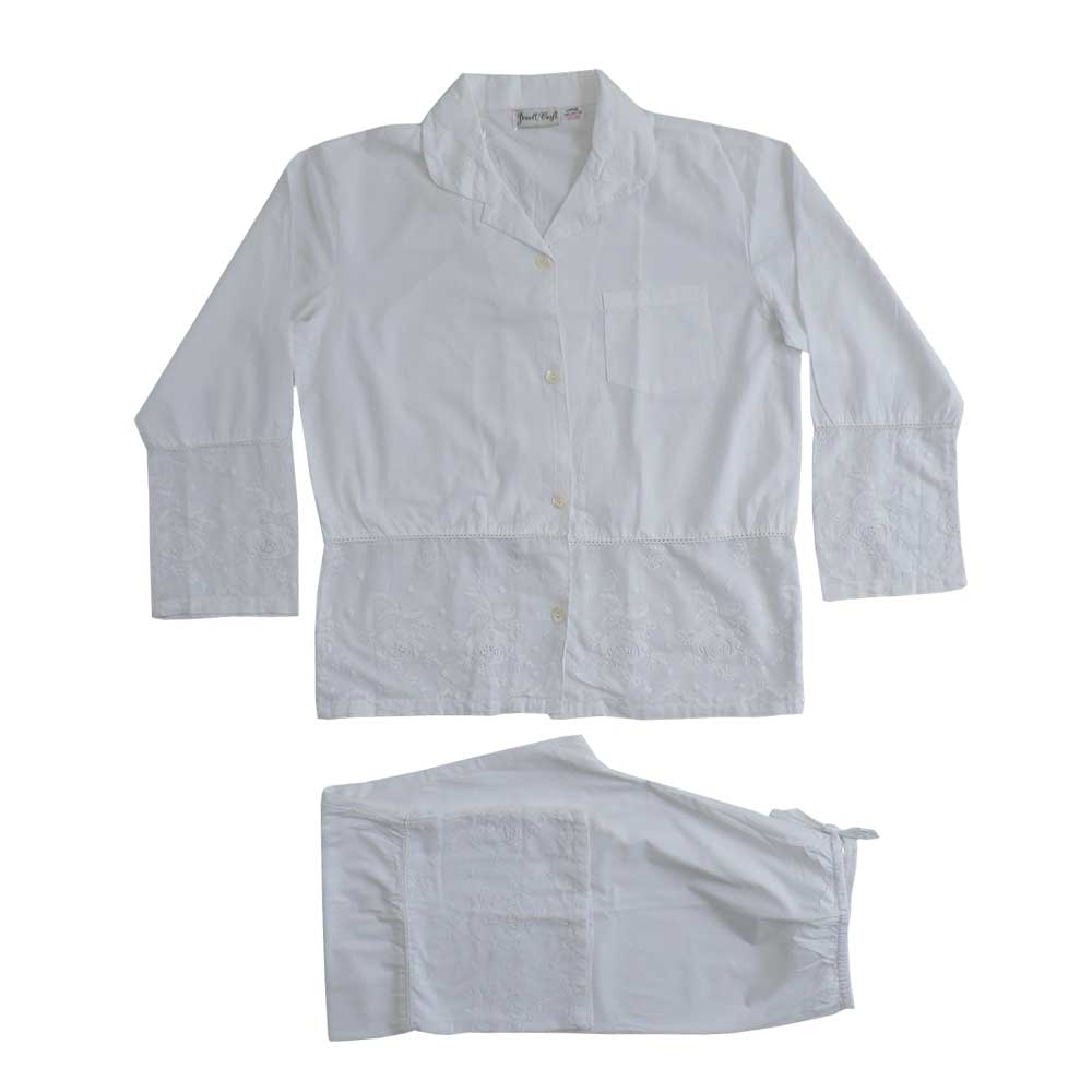 Julia, White Embroidered Pyjamas