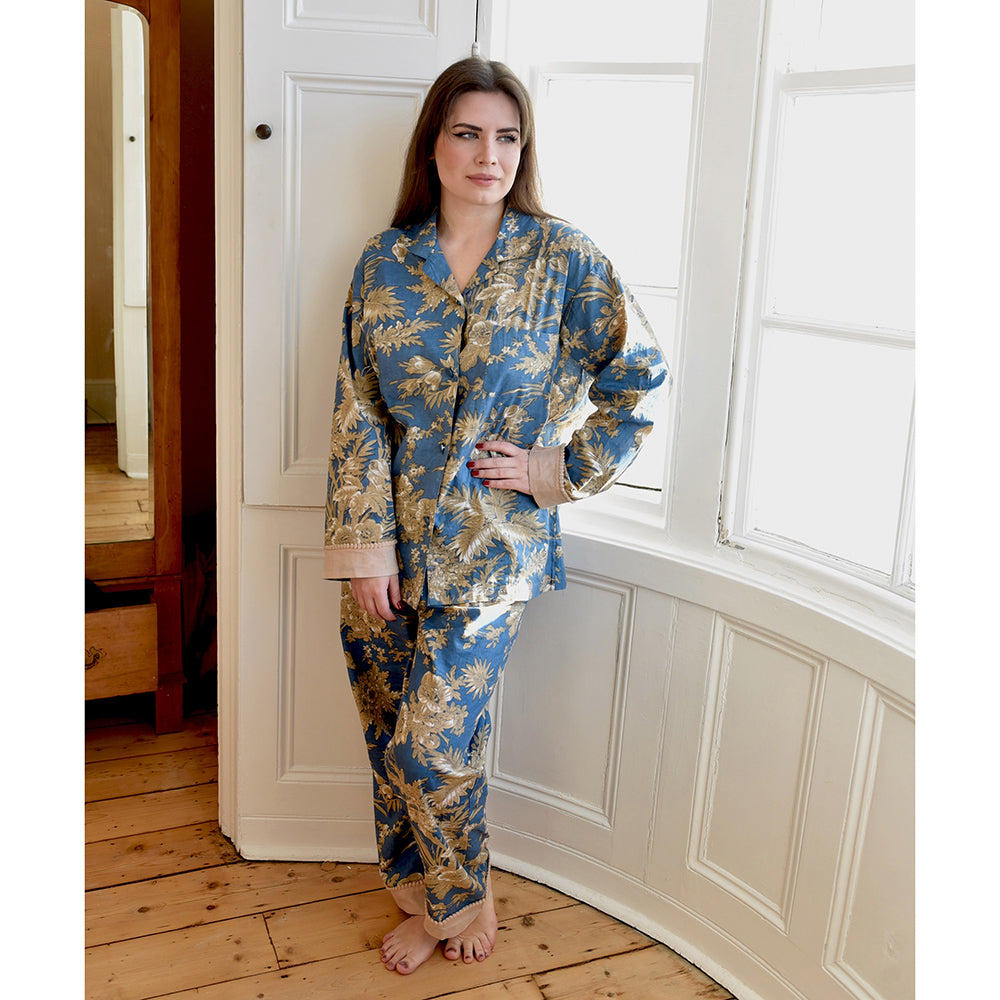 French Blue & Light Tan Print Pyjamas
