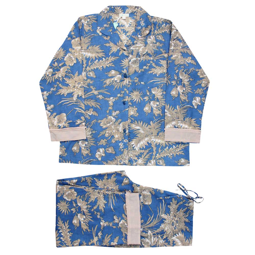 French Blue & Light Tan Print Pyjamas