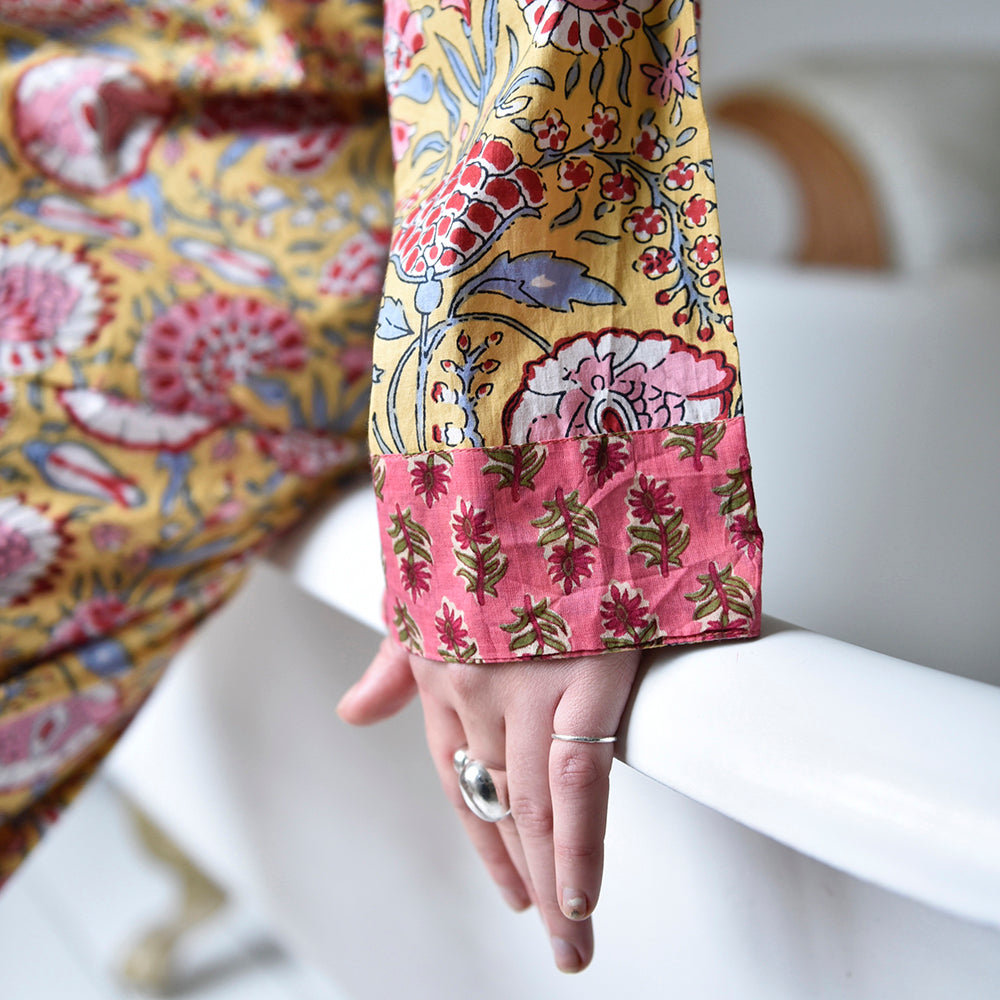 Yellow & Pink Carnation Print Pyjamas